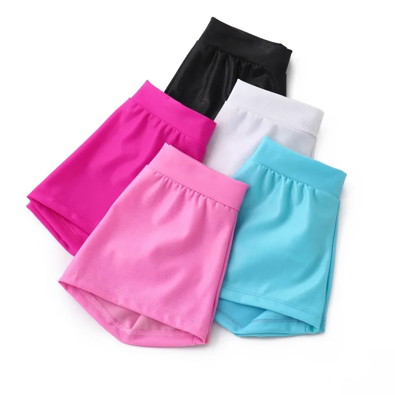 Girls Dance Shorts Pants Kids High Waist  Solid Color Shorts Children Elastic Shiny Gymnastic Dancewear Sports Short Trousers