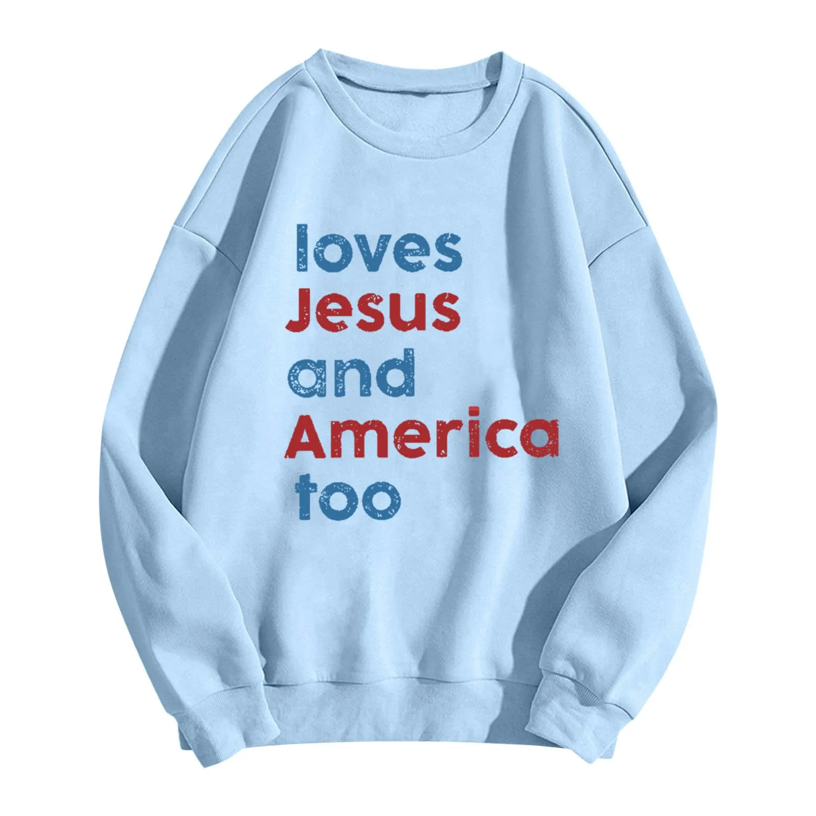 

Loves Jesus And America Too Pullover Tops Women Daily Wear Home Outdoor Workout Long Sleeve O Neck T Shirt Printed Sweatshirt