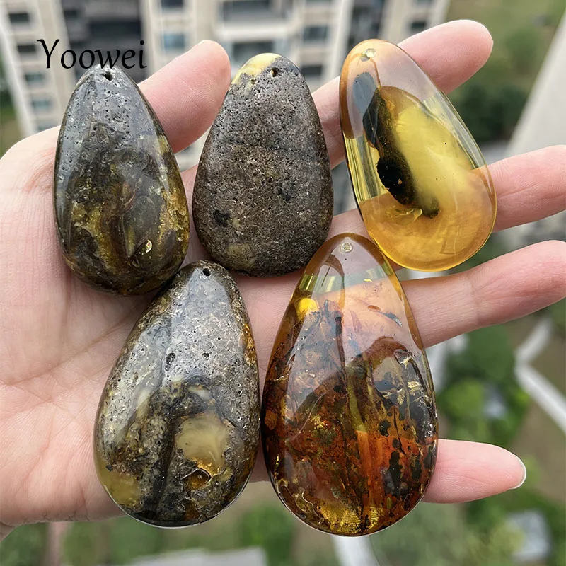 

Big Amber Pendant for Women Diy Jewelry Wholesale Unique Drop Natural Plant 100% Real Original Baltic Stone for Chain Necklace