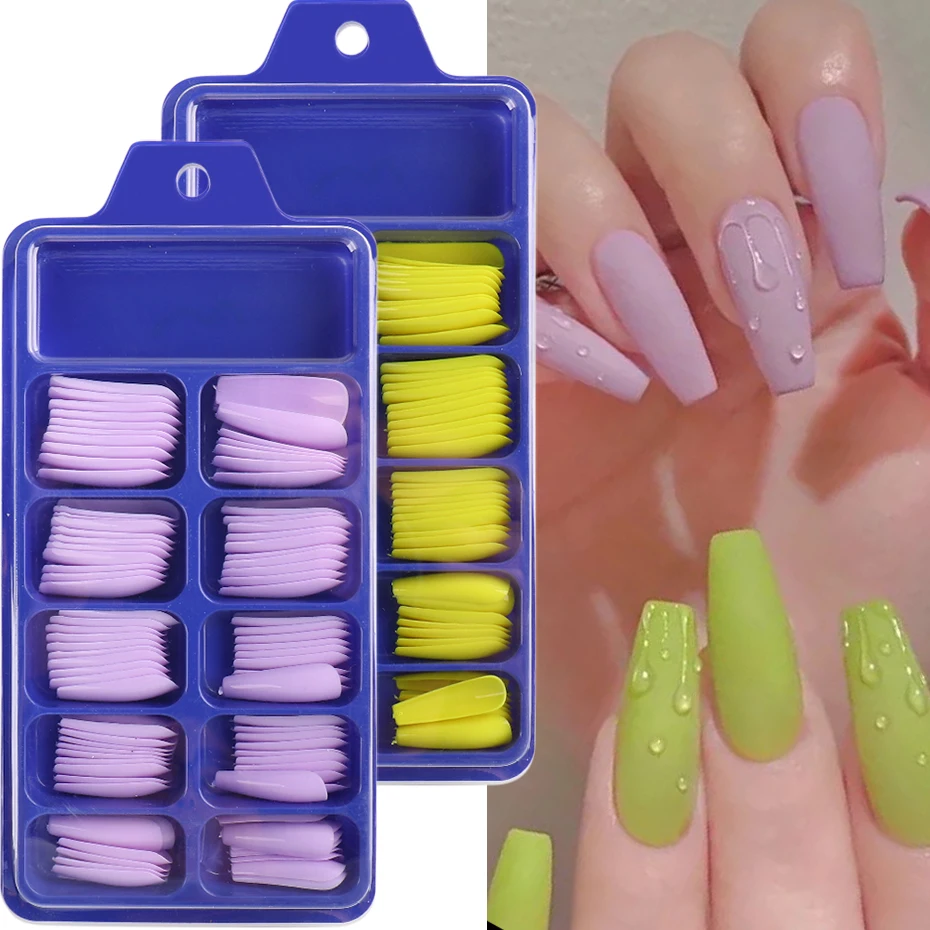 100 Stück künstliche Nägel zum Aufkleben, Acryl-Verlängerung, Coffin-Formen, Nagelspitzen, Gel-Nagellack, Sommer-Kunstnägel-Sets, Werkzeugsets – Detail 9