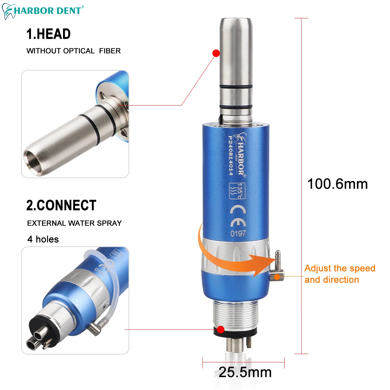 Pieza de mano Dental de alta y baja velocidad, botón pulsador de relación 1:1, Motor de aire Tipo E, 2/4 agujeros, Contra ángulo, PULVERIZADOR DE AGUA unidireccional