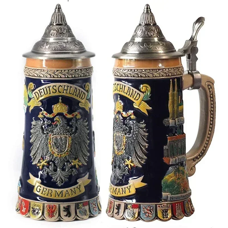 600ml Beer Mugs Big Capacity Germany Geographical Sign Classical  Beer Mug 3D & Resin Steel Stainless Tankard Cup Best Fans Gift