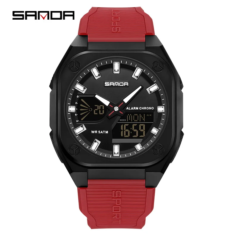 

SANDA Dynamic Electronic Watch 5ATM Waterproof Nine Functions Night Light Display Dual Movement Precision Student Watch Unisex