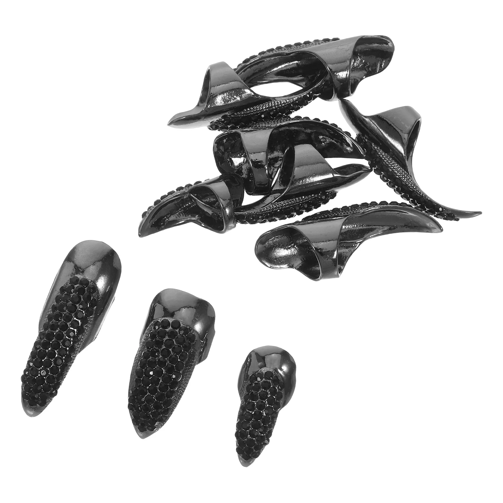 

10Pcs Black Gothic Punk Finger Rings False Nail Claw Paw 3 Sizes Unisex Rhinestone Cosplay Accessory False Nail Claw