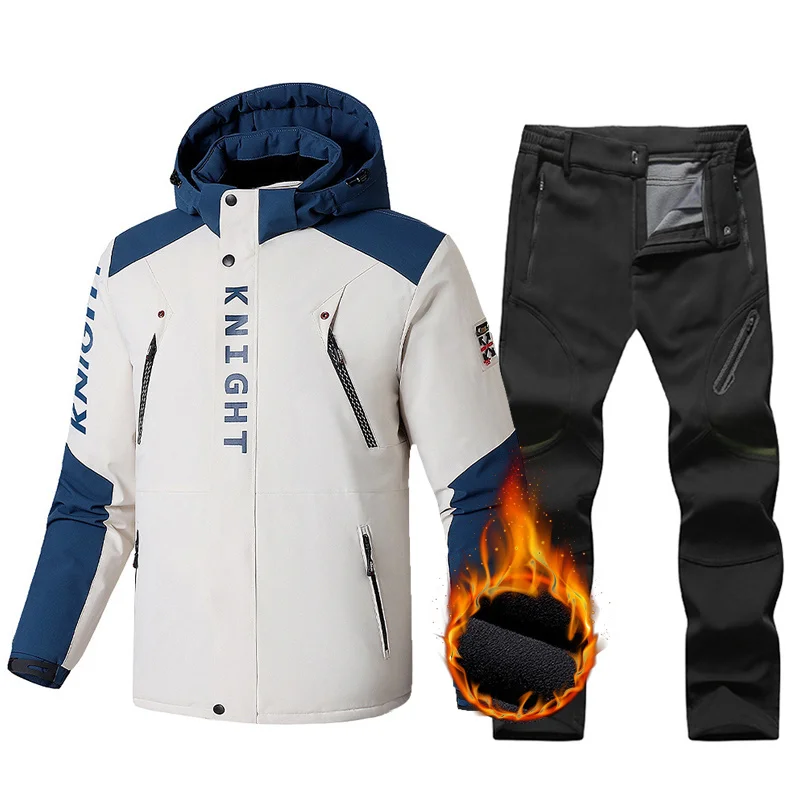 

Large Size 9XL Suit Men Winter Warm Fleece Ski Jackets Pants Windproof Snow Coat Outdoor Snowboard Wear Set Husband Overalls