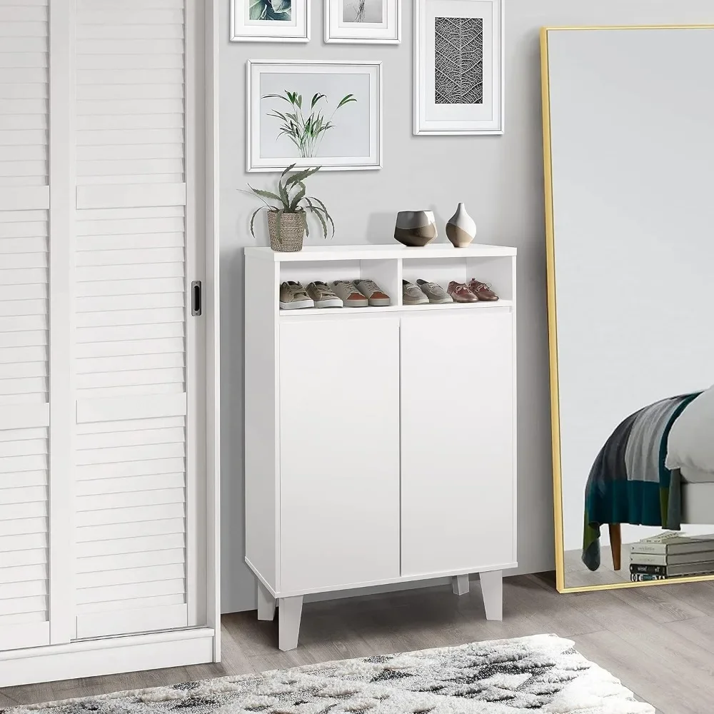 

Elgin Modern 2-Door with Open Shelf Shoe Rack Storage Cabinet, White