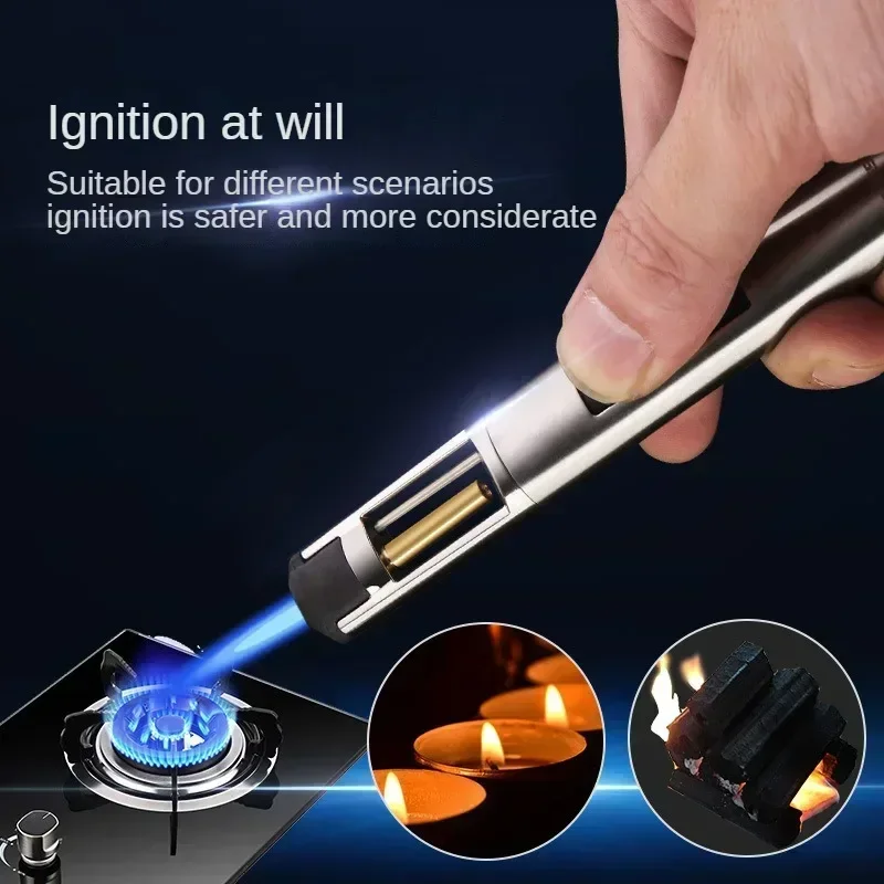 HONEST Metal Extended Visible Gas Box Windproof Cigar Lighter Butane Gas Straight Jet Blue Flame Inflatable Lighter Kitchen Gift