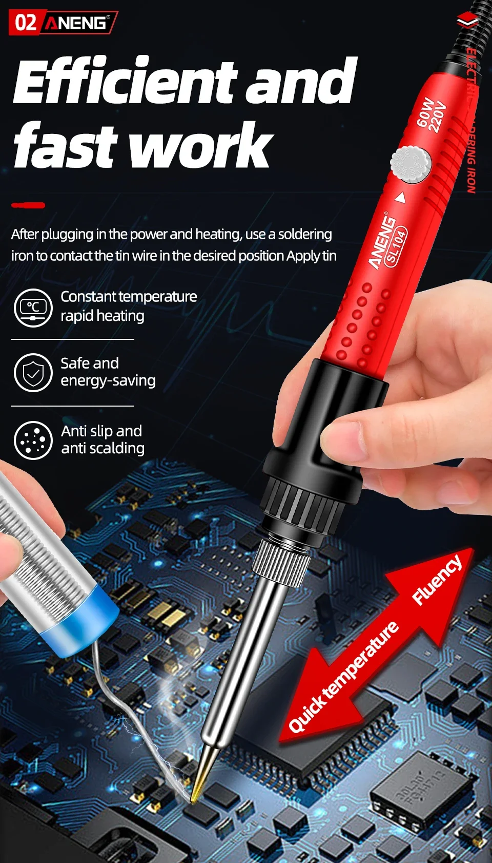 ANENG SL105 elektrisches Lötein 60W Display verstellbar 180 ° C ~ 520 ° C Temperatur professionelle tragbare Schnellheizung Schweißen Reparatur 220V Kit – Detail 10