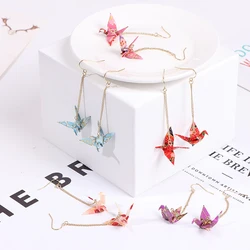 1 Pair Cute Origami Crane Earrings Gold Color Sweet Japanese Long Paragraph Tassel Earrings Fashion Earrings Ear Clips