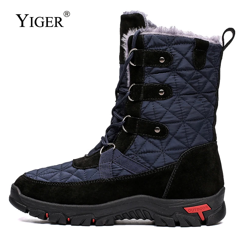 

YIGER Men's Snow Boots Large Size Outdoor Casual Lace up Boots Winter Warm Mid-Calf Boots Waterproof fabric non-slip sole 2023