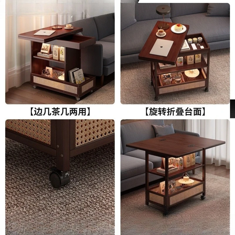 &Coffee table foldable mobile sofa side cabinet small apartment rack