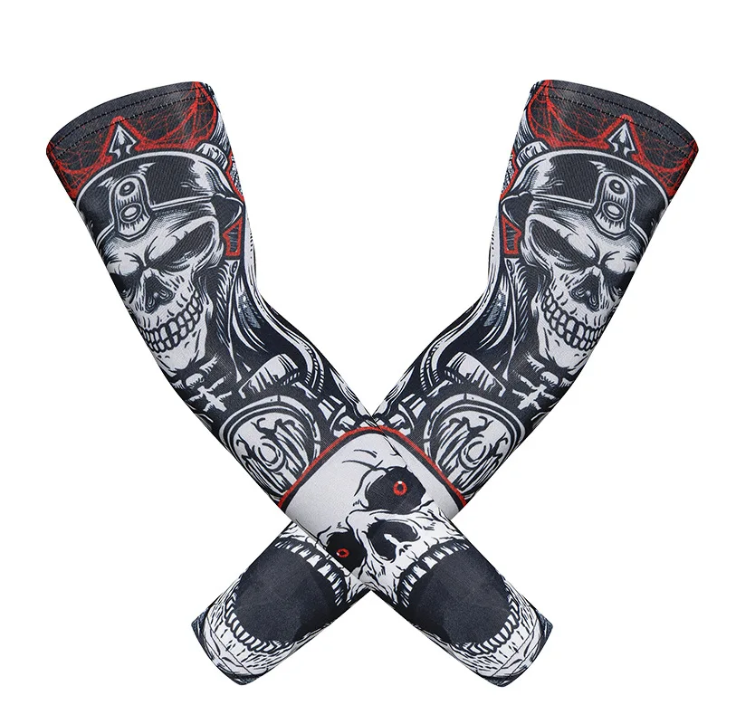 Men Women Arm Sleeve Summer Ice Silk Running Fishing Cycling Tattoo Sleeves Skull Arm Warmers Cover Fitness Sports Arm Guard