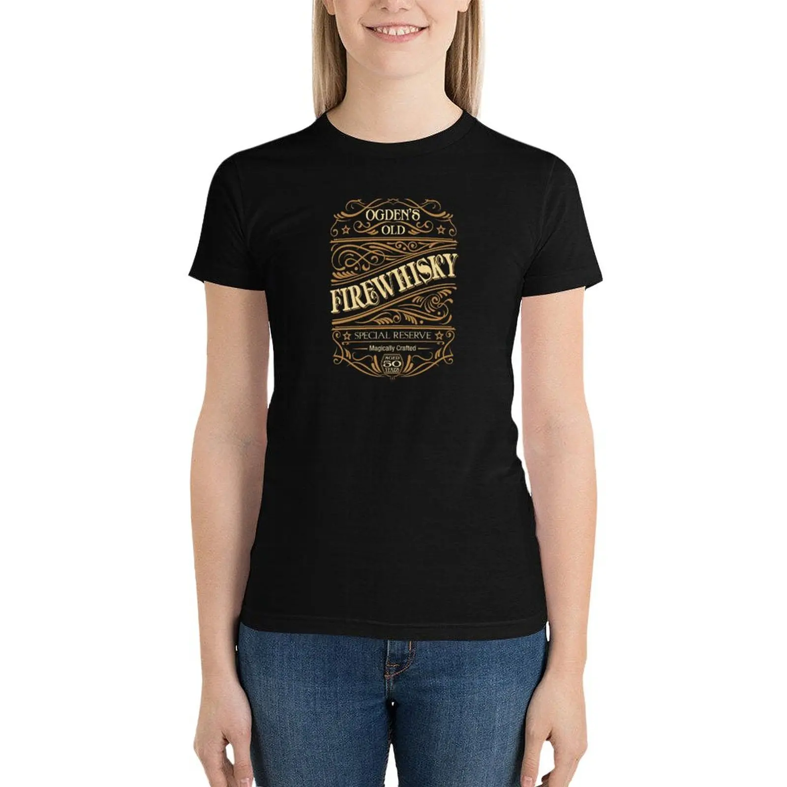 Unofficial Potterhead fan art - Ogdens Old Firewhisky T-Shirt summer tops animal print shirt for girls graphics Women tops