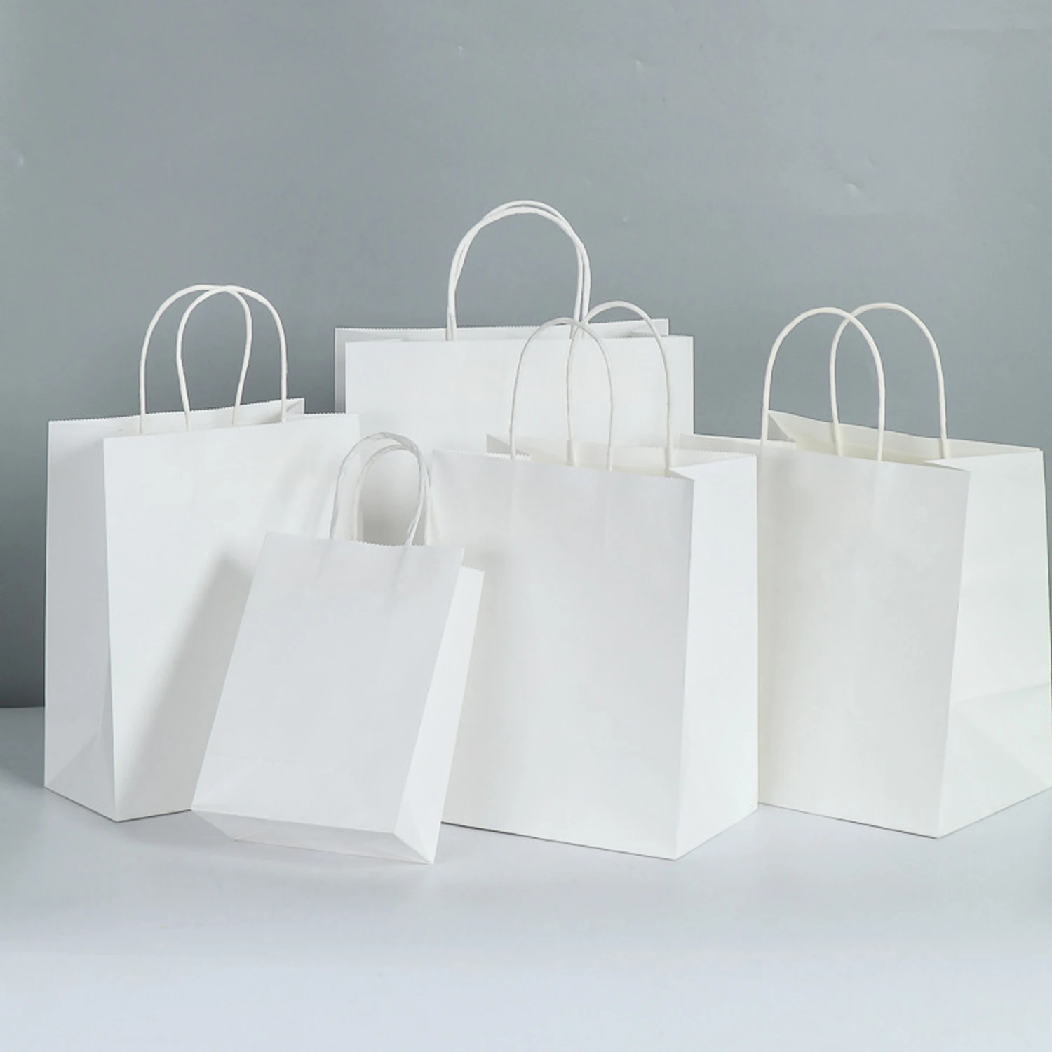 Bolsas de papel Kraft blanco de 20 piezas con asas, bolsas duraderas reciclables para negocios, venta al por menor, suministros de Boutique de comestibles, cocina casera