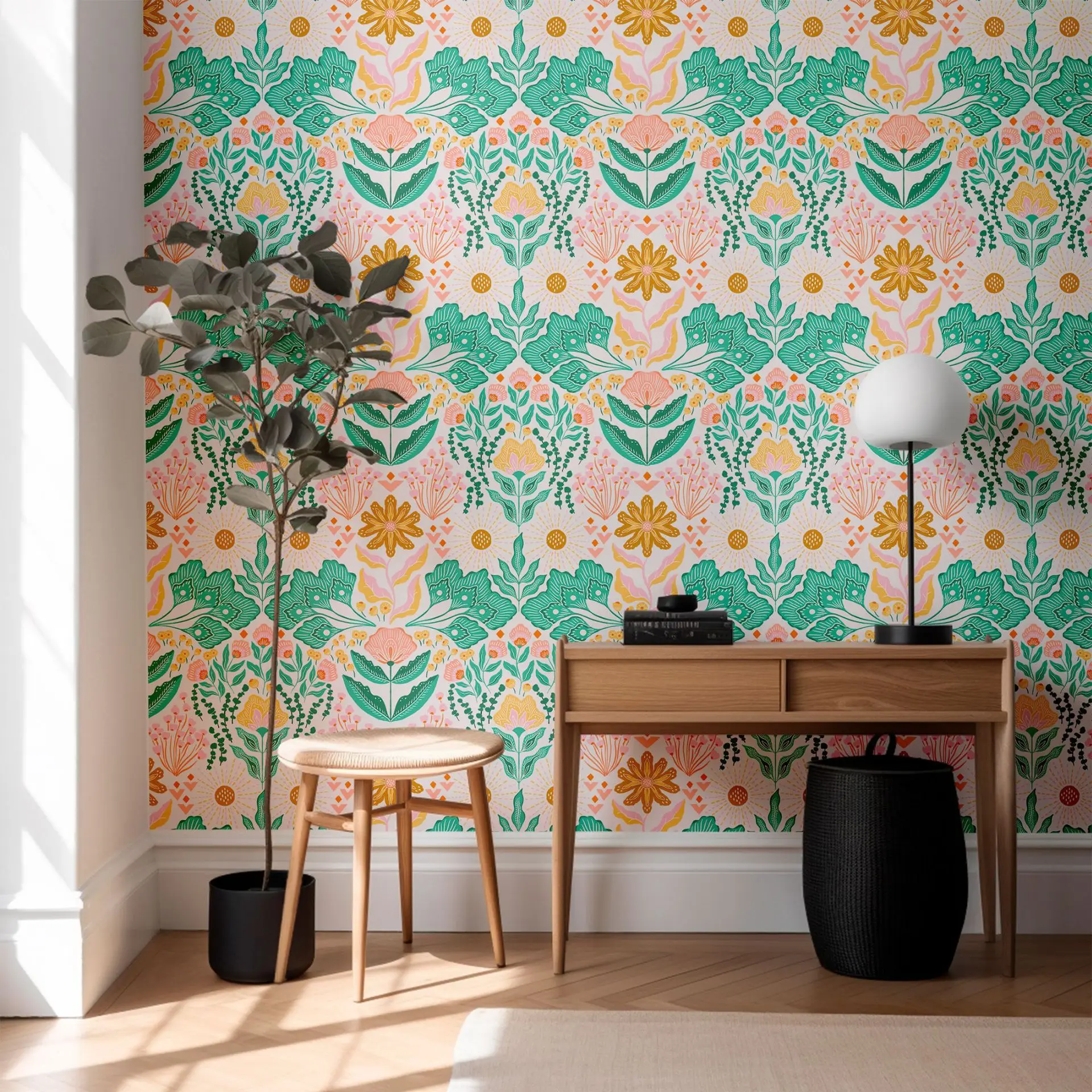 Boho Floral Peel and Stick Wallpaper Spring Flower Leaf Contact Paper Botanical Wall Paper for Bedroom Bathroom Cabinet