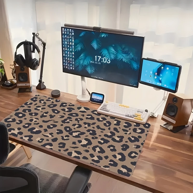 

Большой игровой коврик для мыши XXL с абстрактным леопардовым принтом, нескользящая резиновая основа, точная фиксация края, аксессуары для компьютера и офиса