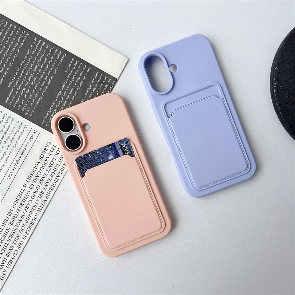 Funda Clásica Esmerilada de Colores Sólidos con Ranura para Tarjetas para iPhone 17 Pro Max 16 15 14 13 12 11 Pro Max Mini Plus Silicona Resistente a Caídas 3