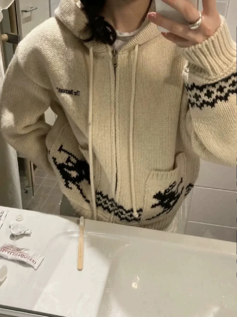 الرجعية بارنيت ثمانية الحليب سترة مقنعين التزلج سستة مفتوحة سترة المرأة أعلى خمر Sle تخفيف الصوفية طول منتظم