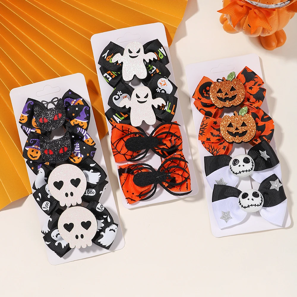 4PCS/Set Baby Girls Halloween Hair Clips Ghost Skull Pumpkin Hairpin Festival Party Funny Hair Accessories for Kid Hairclip Gift