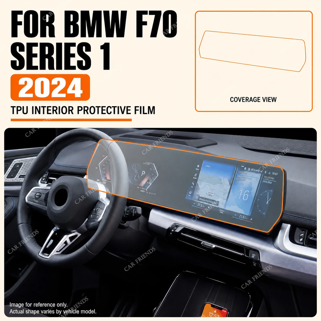 For BMW F70 Series 1 2024 LHD RHD Navigation LCD Screen Auto Pre-cut Transparent TPU PPF Interior Protective Film Cover