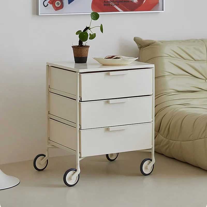 Removable cream style household bedside table, drawer type living room, sofa side cabinet, multi-layer storage cabinet