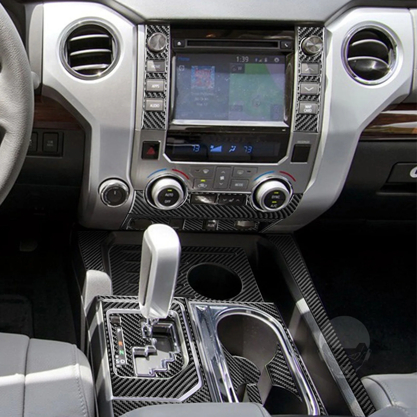 For Toyota Tundra 2014-2018 Real Carbon Fiber Central Control Navigation Radio CD AC Gear Shift Trim Set Car Accessories Sticker