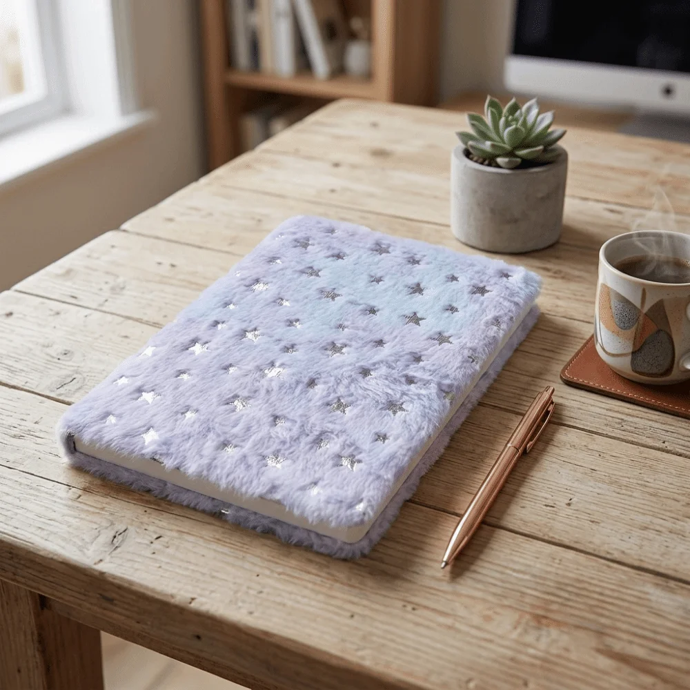 Gradient Covered Diary a5 Size Softcover Fuzzy Journal 80 Pages Paper Fluffy Notebook Daily Use