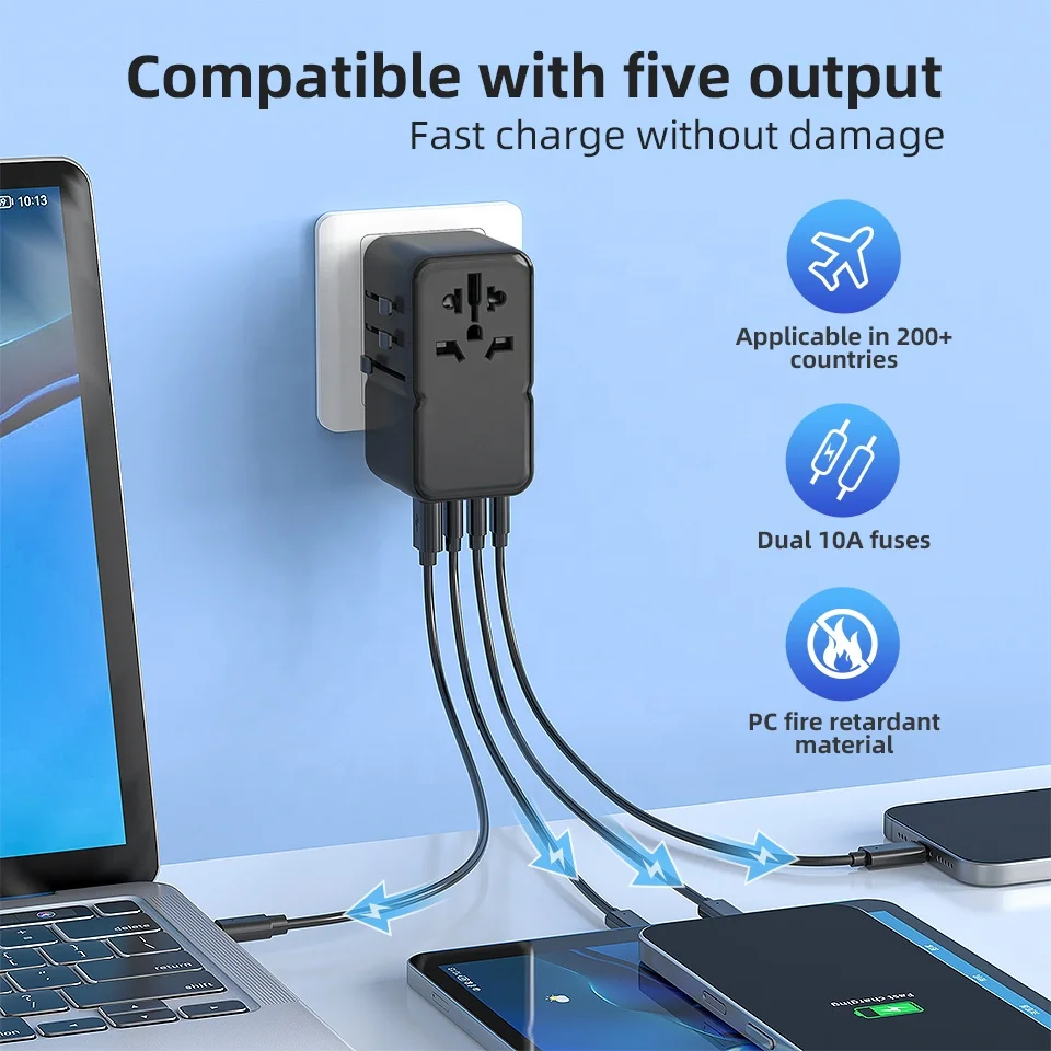 PD 170W Multi Ports International USB Worldwide Charger Universal World Travel Power Adapter Plug view 2