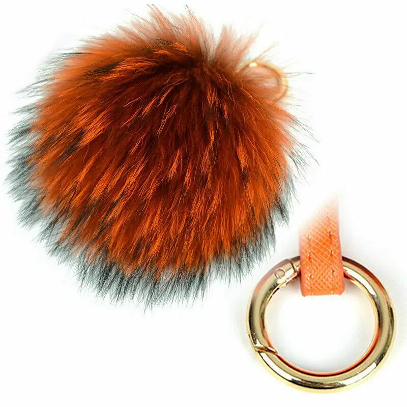 15cm Large Soft Real Raccoon Fur Ball Key Chains Fluffy Pompom Keychain Keyring Car Bag Accessory