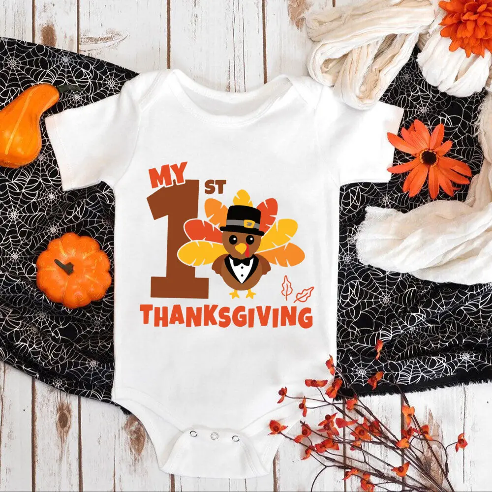 My 1st Thanksgiving Baby Bodysuit Turkey Shirt Romper Boys Girls First Thanksgiving Rompers Outfits Infant Fall Holiday Jumpsuit