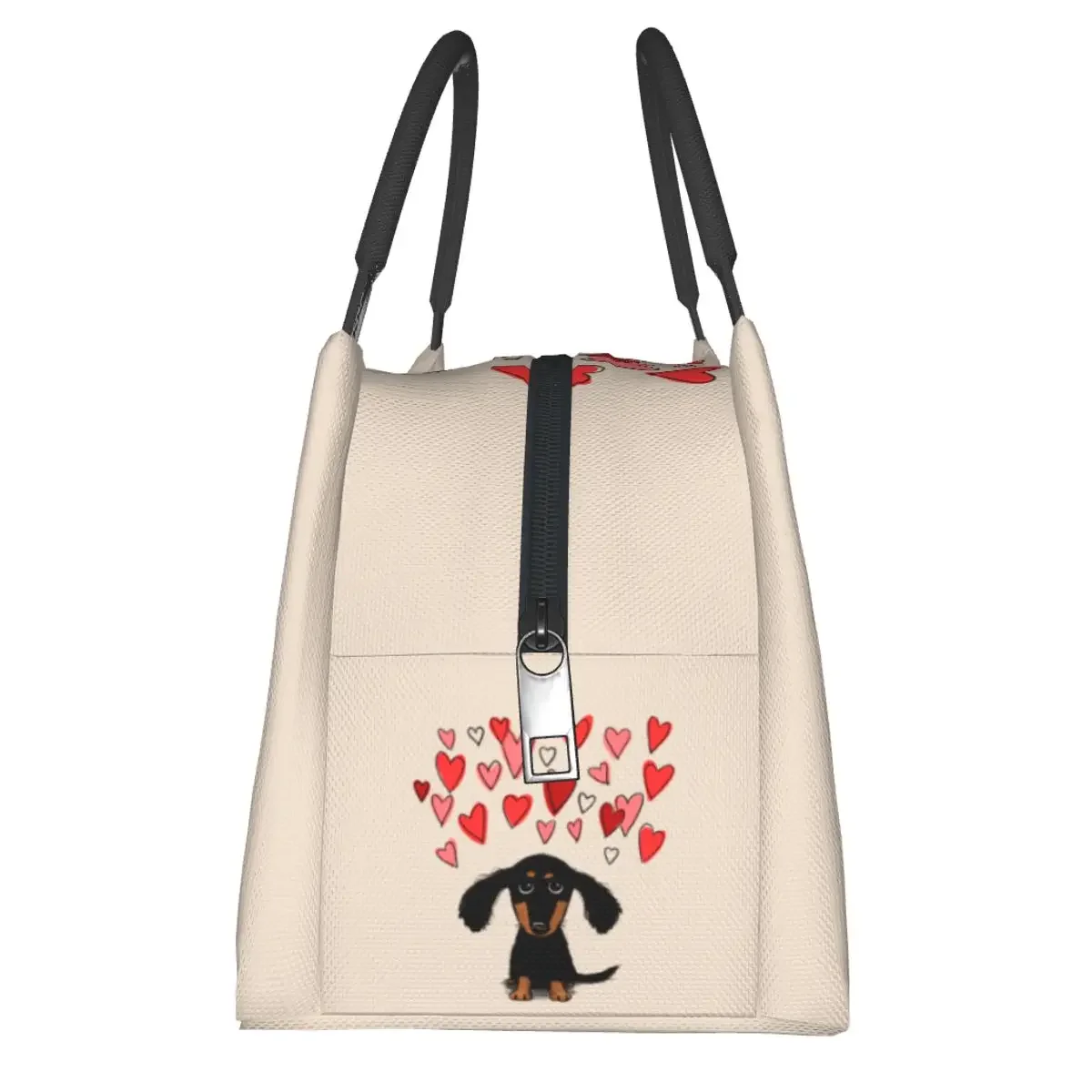 Cute Dachshund Dog Lunch Bag Valentine Hearts Fun Lunch Box Picnic Portable Thermal Tote Handbags Print Cooler Bag