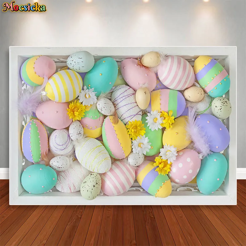 

Mocsicka Easter Photography Background Colour Eggs Rabbit Wood Floor Backdrop Baby Shower Easter Backdrop Photo Studio Banner