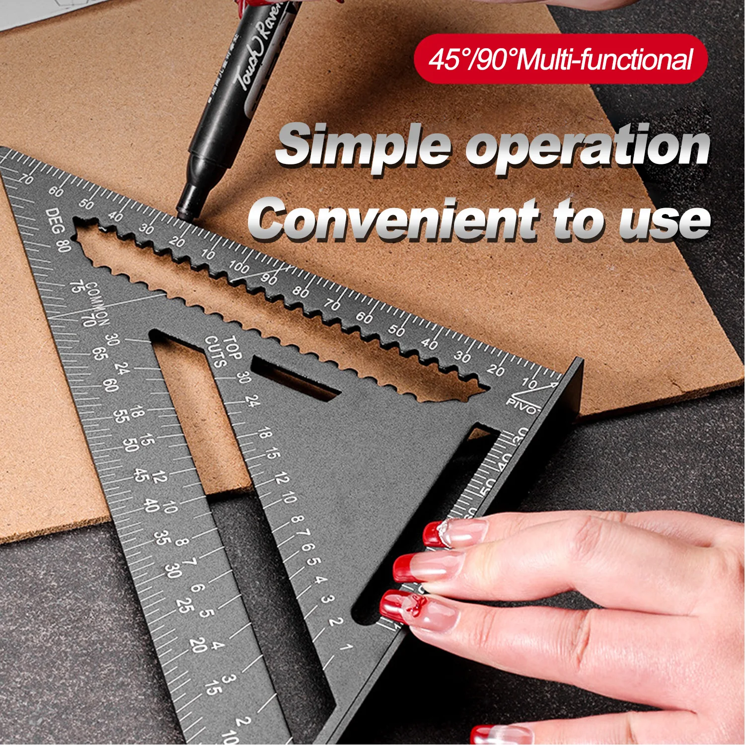 7''/12'' Metric Woodworking High Precision Triangular Ruler,  Aluminum Alloy Ruler with Ergonomic Handle for DIY & Measuring