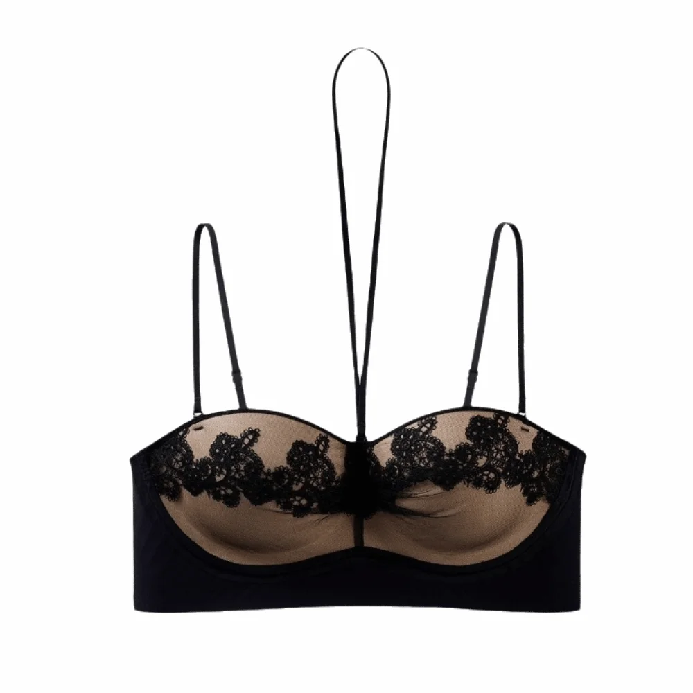 Delicate Neck Hanging Lace Bra Anti-sagging Seamless Halter Bra Thin Strap Beauty Back Wireless Bra Clubwear
