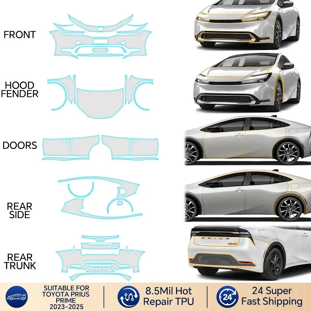 8.5Mil TPU Scratch-resistant Car Paint Protection Film For Toyota Prius Prime 2023-2025 Car Body Transparent Bra Per-cut PPF Kit