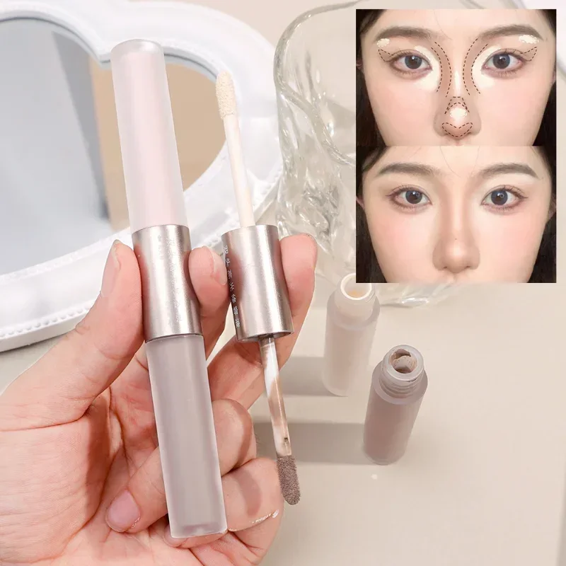 Double Head Face Contouring Stick 2 in 1 High Gloss Grey Brown Matte Nose Shadow Cream Brighten Highlighter Face Bronzer Makeup