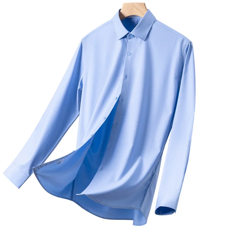 

New Men Social Shirt Bamboo Fiber Long Sleeve Slim Fashion Casual Business Office White Blue Shirt Men's Clothing S-5XL