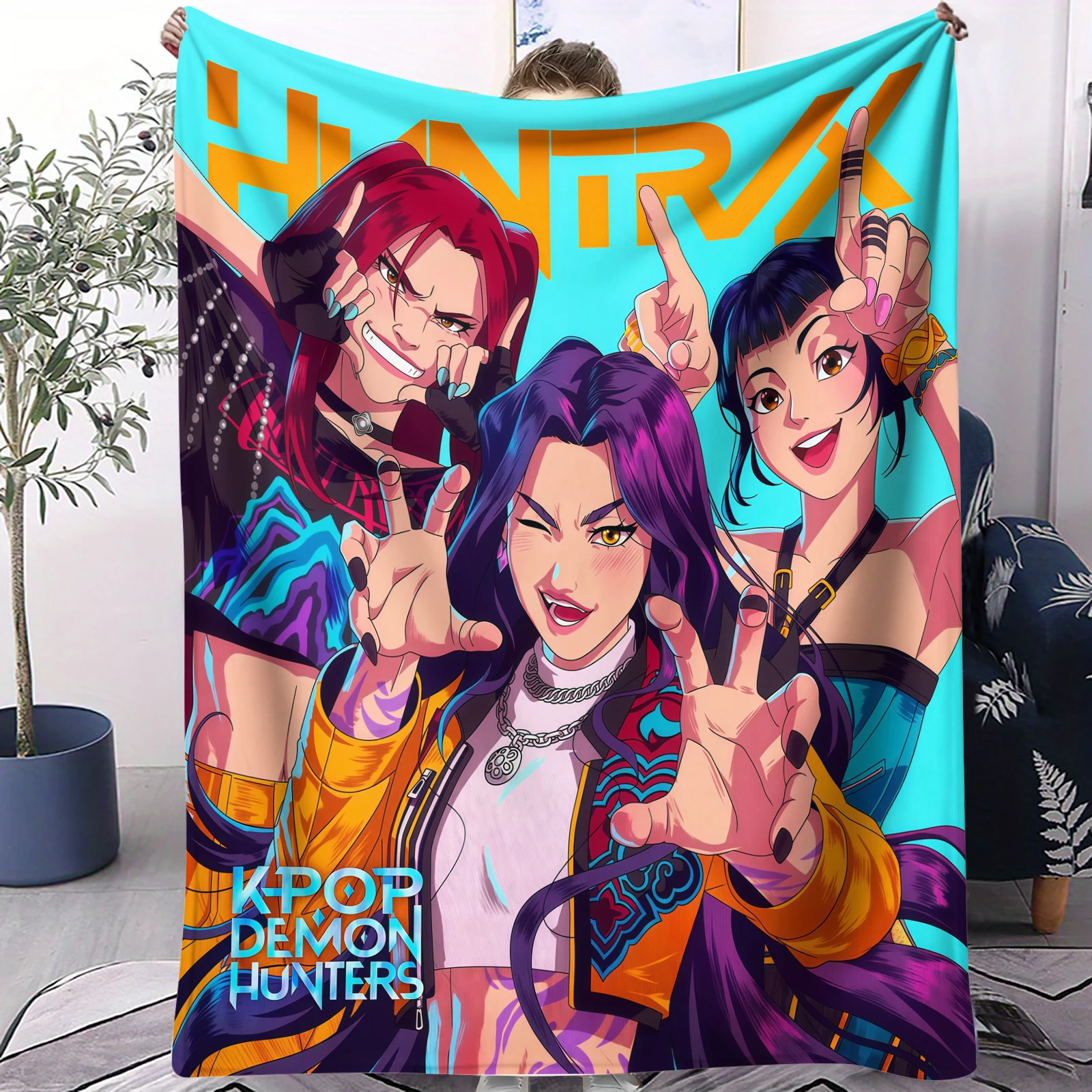 

K-Pop Demon Hunters Anime Blanket Ultra Soft Plush Throw For Girls All Season Gift For Bed Sofa Office Camping Trip