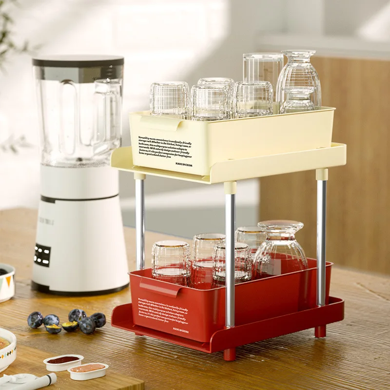 2/3 Layer Coffee Corner Desktop Storage Rack Multifunctional Drawer Style Tea Cup Kitchen Storage Rack Home Organizer