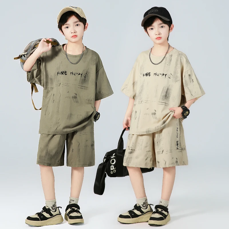 

Summer New Boys Shorts Short Sleeve Shorts Handsome High Quality Leisure Simple Korean Style Two-piece Set.4-16year
