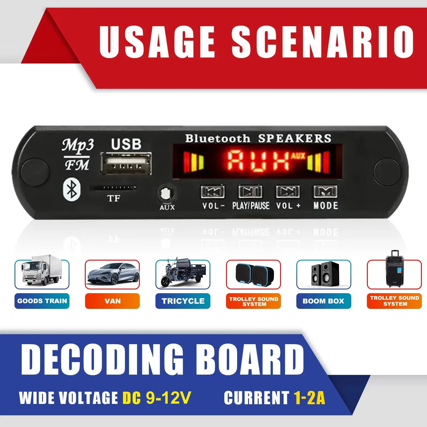 لوحة فك التشفير 9 فولت 12 فولت مشغل MP3 للسيارة FM وحدة راديو تدعم USB SD TF AUX مع جهاز تحكم عن بعد ,120W Amplifier Bluetooth 5.3 MP3 Decoder Board 9V 12V MP3 Player Car FM Radio Module Support USB SD TF AUX