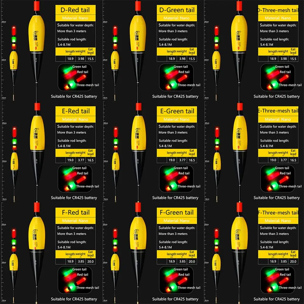 롱 샷 큰 물고기 바다 낚시 슬립 드리프트 튜브 전자 플로트 부표, 스마트 플로트 탑 야광 전자 플로트 테일