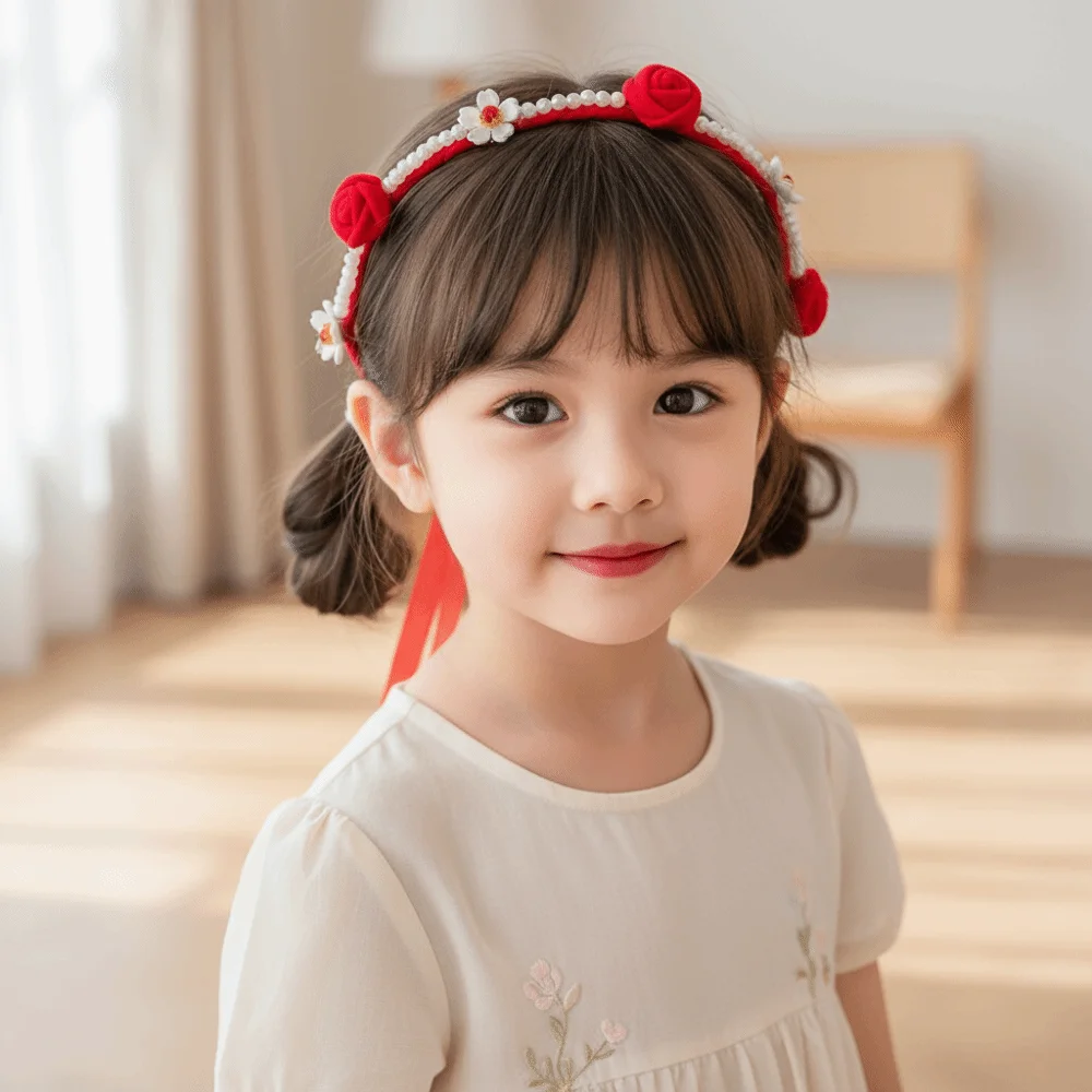 

Butterfly Red Chinese Style Headband Tassel Pearl Flower Ancient Headwear Ball Cute New Year Hair hoop Home