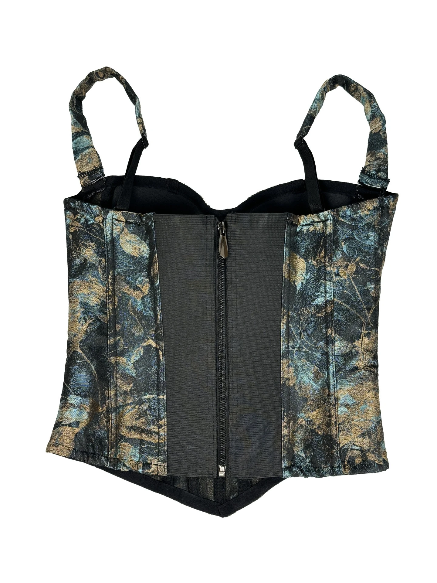 SsTss Haut bustier vintage imprimé floral pour femme, bretelles réglables, sans manches, corset slim désossé, gilet court Y2K
