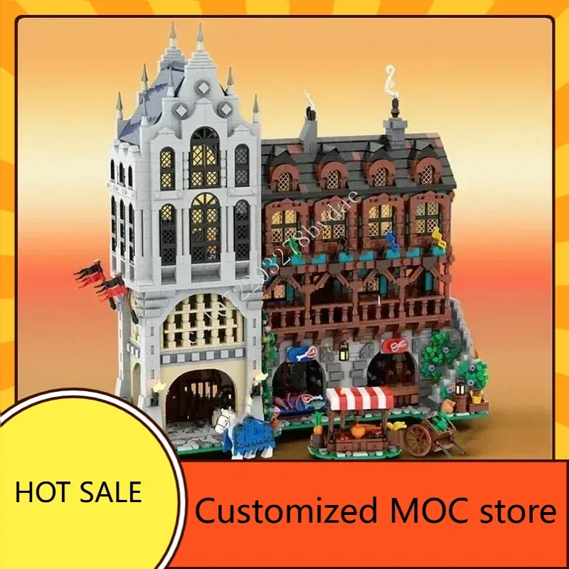 4136PCS MOC Middeleeuws Kasteel Puzzel Kerst DIY Assembly Set Speelgoed voor Kind Middeleeuwse Stad Vierkant Thema Verjaardag Kerstcadeau