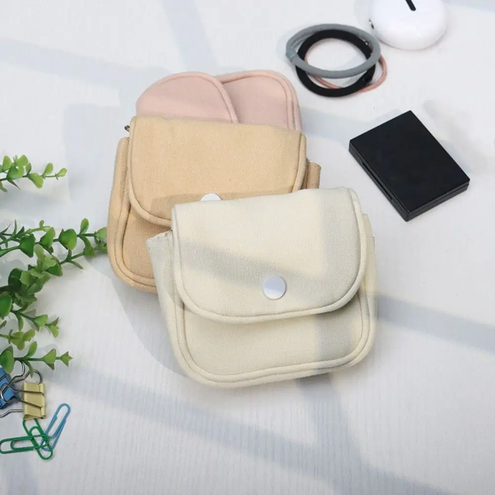 

Canvas Mini Portable Coin Purse Card Organizer Solid Color Student Simplicity Wallet Lightweight Headphone Bag