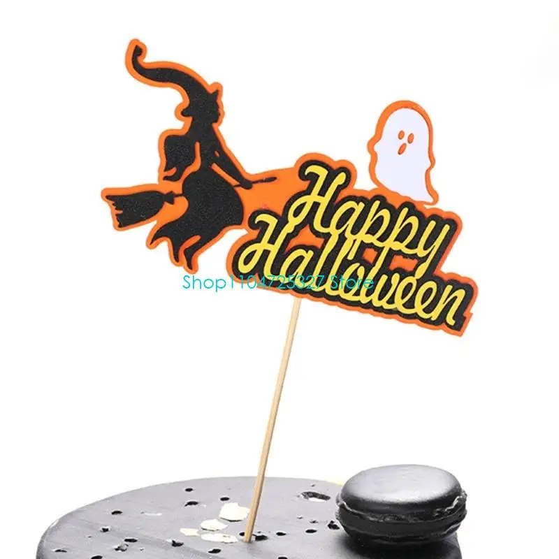 D8KF Halloweens Party Cake Decorations Set Witches Spirit Bat Spiders Pumpkins Design Safe Cup Cake Accessories