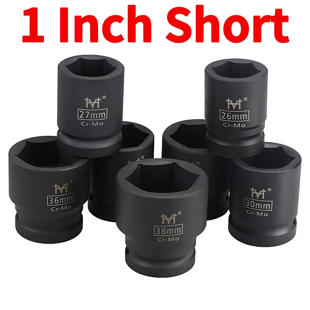 

1" Inch Short Impact Socket 88mm Length 6 Point-Metric Sizes 17mm to 46mm with 25mm Square Hole-Heavy-Duty Tools for Car Repair