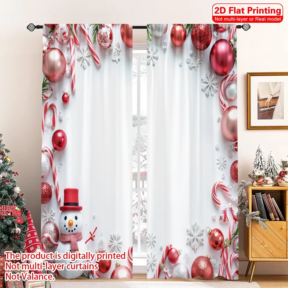 

2pcs 2D flat printing Christmas Curtains Christmas Ornaments Candy Cane Snowman Fabric Without Electricity Holiday Decorations