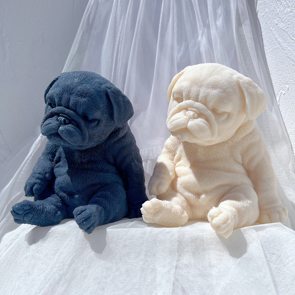 Sitting Sleeping Pug Dog Puppy Candle Mold Animal Puppies Soy Wax Silicone Mould Dog Lover Home Decor